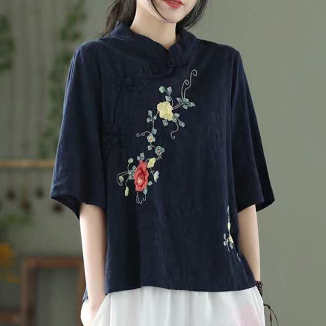 machatt 異素材 花柄 刺繍 半袖 ブラウス - メルカリ