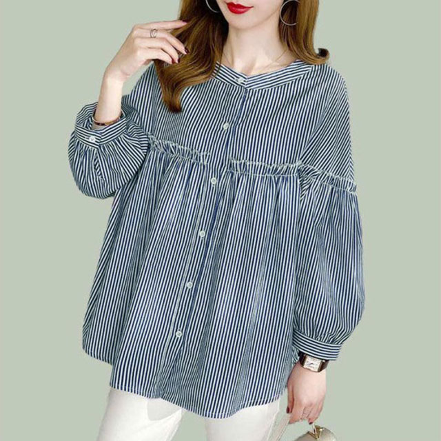 シャツ ブラウス レディース フリル 九分袖 ギャザー バンドカラー