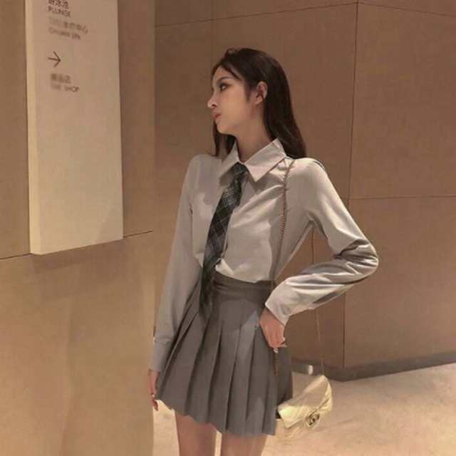 上下セット 韓国 制服 シャツ＋スカート＋ネクタイ 女の子 スクール
