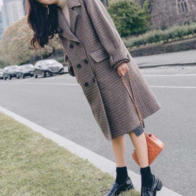 全2色×5サイズ！チェスターコート 千鳥柄 ロングコート 冬 アウター