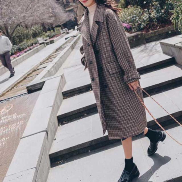 全2色×5サイズ！チェスターコート 千鳥柄 ロングコート 冬 アウター コート ロング丈 チェスター 厚手 大人 エレガント 上品 冬物 冬服 全2色×5サイズ！チェスターコート 千鳥柄 ロングコート 冬 アウター
