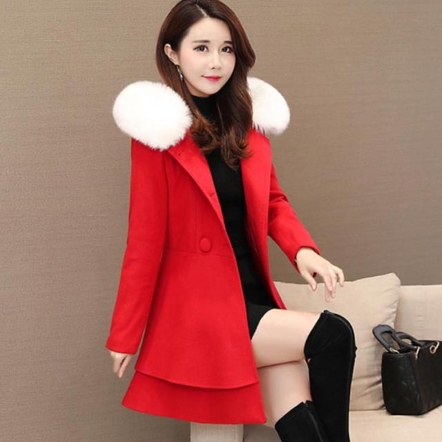 全6色×5サイズ!バックリボン フリル裾 メルトンコート ファー襟 A