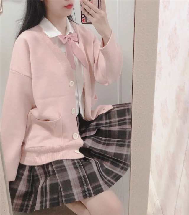 学生ニットカーディガン JK制服 Vネック ポケット付き ゆめかわいい