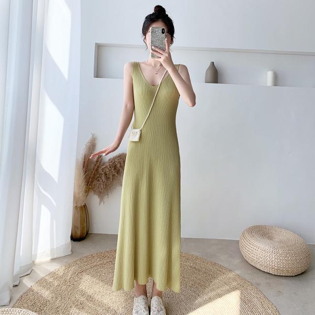 ノースリーブワンピース 全5色!ノースリーブニットワンピース 春夏秋 ワンピース ニット