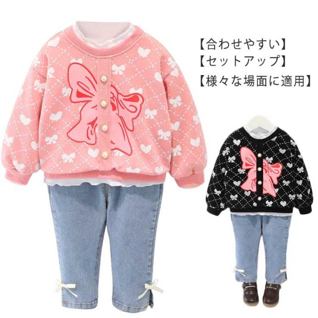 子供服 韓国子供服 22 女の子 上下セット キッズ セットアップ ベビー 子供 かわいい オシャレ カジュアルセットアップ リボン柄 プリの通販はau Pay マーケット フォーブレス