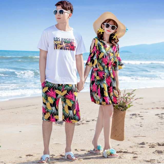 家族服 ペアルックセット ペアルック カップル 半袖 Ｔシャツ パンツ ワンピース ドレス ご夫婦 ペア 親子服 兄弟 姉妹お揃い 海 温泉 海