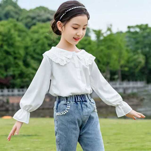 韓国子供服 100cm 花柄 トップス チュニック ブルー - トップス