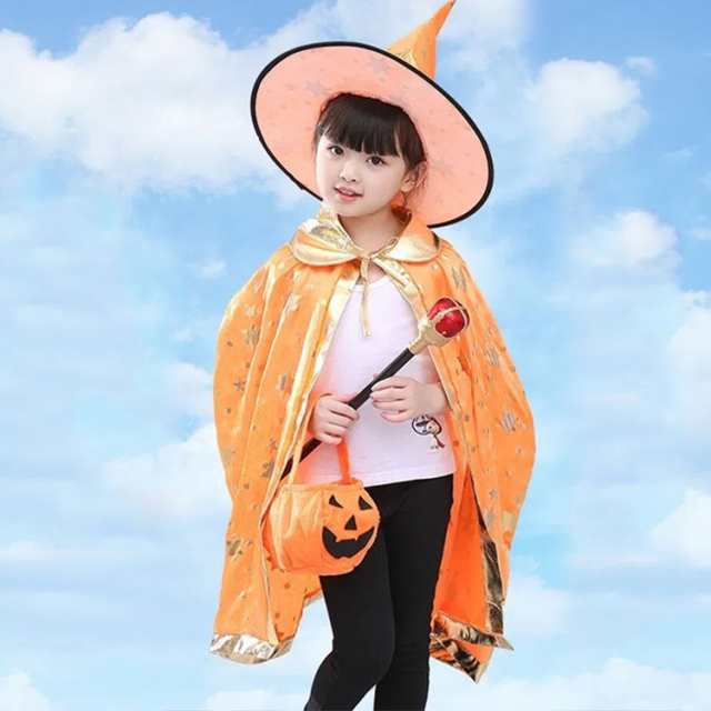 カラー マント 2点セット ハロウィン コスプレ 大人用 子供用 魔女