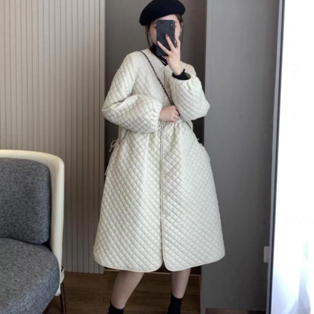 Aライン 中綿コート ロング丈 ノーカラー キルティングコート ロング  