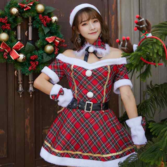 クリスマス 衣装 大人 チェック柄 ワンピース aライン サンタ コスプレ 