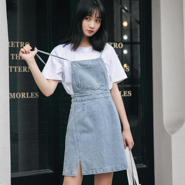 デニムワンピース サロペット ワンピース ノースリーブ サロペット