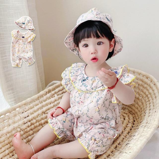 ベビー 服 赤ちゃん ロンパース 子供服 キッズ カバーオール オールインワン 裾フリル キャップ付き 女の子 ギフト プレゼント 出産祝い の通販はau Pay マーケット サイドパイン商店