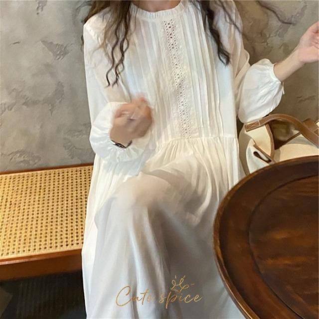 ワンピース レディース 40代 マキシワンピース 春夏 長袖ワンピース 白ワンピース パフスリーブ ゆったり オシャレ結婚式ドレス お出かけ 大人可愛い 30代 限定モデル