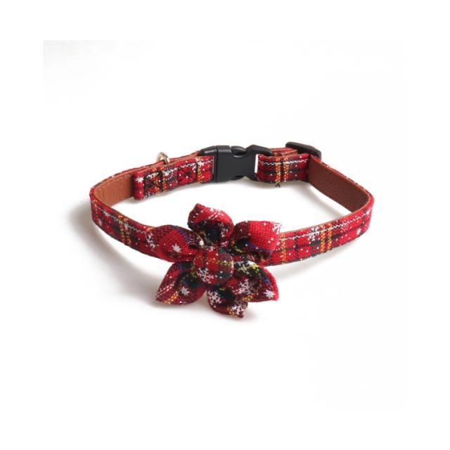 赤チェック、わんちゃん猫ちゃん用襟付き首輪 チェック柄 中型犬 首輪 猫用 ネコ チョーカー リボン 首輪 赤