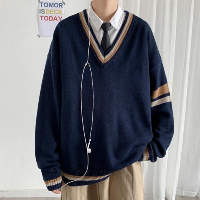男子 チルデンニット 制服 Vネック 高校生 送料無料 スクールセーター ネイビー ライン入り パフ袖 春 ゆったり 学生服 ニットセータの通販はau Pay マーケット スーパーみやつぼ