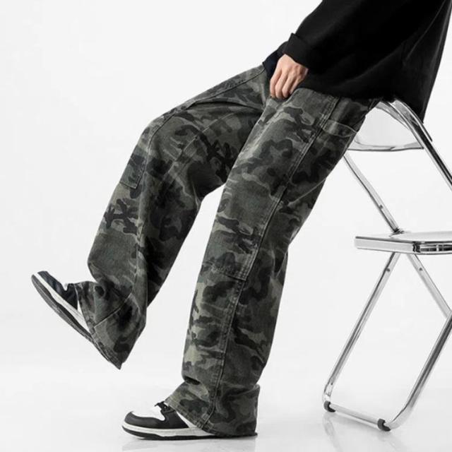 メンズ ハイストリート ストレート アメリカン 迷彩 パンツ メンズ パンツ 迷彩パンツ ミリタリーパンツ スウェットパンツ