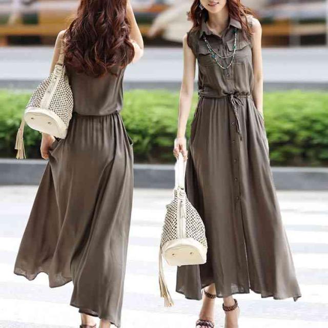 ワンピース ロングドレス 無地 Aライン マキシ丈 マキシワンピース