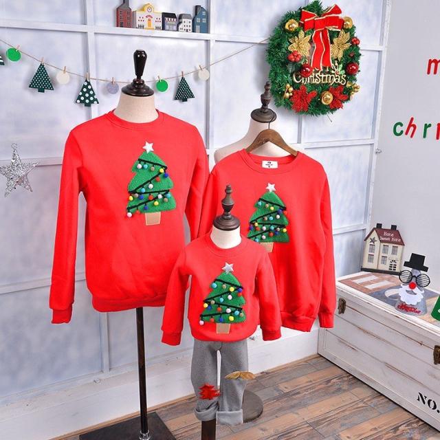 4点送料無料 クリスマスツリー刺繍トレーナー 春秋冬パーカー 家族お揃い レディース メンズ 親子パパ ママと子供キッズ ペアルック スウェット★クリスマス