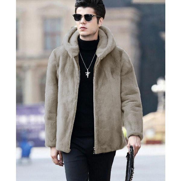 毛皮コート メンズ ジャケット ファーコート 防寒 フード付き 帽子付き 大きいサイズ ショート丈 カッコイイ あったか アウター おしゃれ