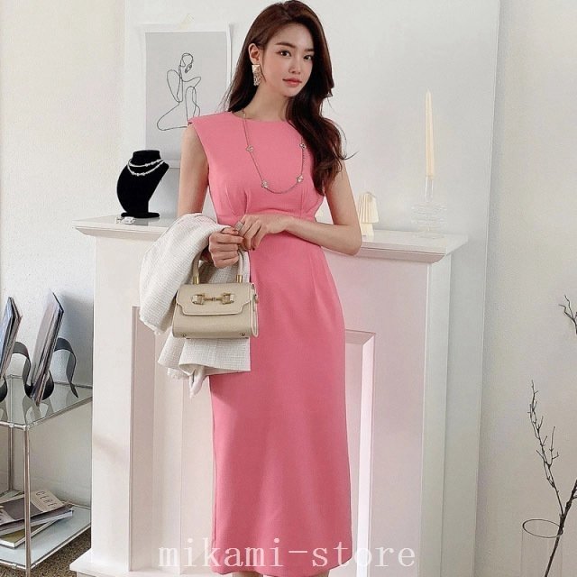 ワンピースロングタイトノースリーブピンクワンピースドレス結婚式二次会お呼ばれ韓国風タイトワンピース卒園式入学式卒業式エレガントの通販はau Pay マーケット Linelife
