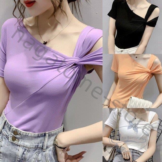 トップス レディース 春 夏 カジュアル 新作 春服 春夏コーデ カットソー カットアウト Tシャツ 半袖 ワンショルダー 大人可愛い シンの通販はau Pay マーケット Linelife