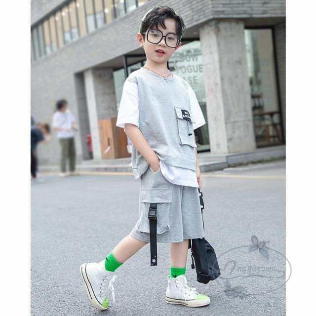 子供服 セットアップ キッズ 男の子 夏 2点セット 上下セット 切り替え Tシャツ+ショットパンツ ジュニア服 カジュアル 可愛い おしゃれ