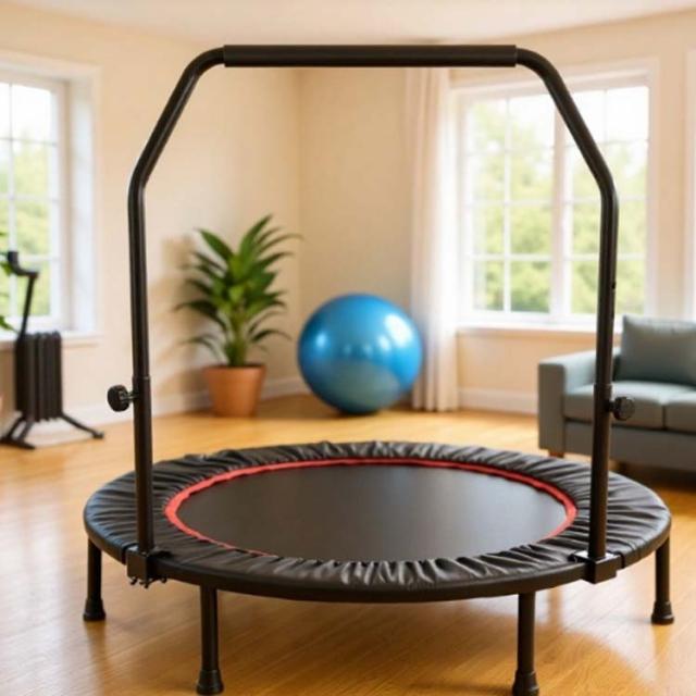 トランポリン 適応体重300kg 子供用 手すり付き コンパクト収納 折りたたみ 家庭用 折りたたみ 大人用 組み立て式 トランポリン 省スペース 室内 手すり高さ調整可能 手すり 家庭用 有酸素運動 運動不足 解消 スポーツ プレゼント_2