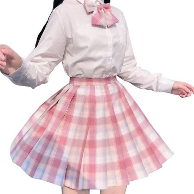 女子高生 長袖シャツ プリーツスカート 制服 3点セット JK リボン 
