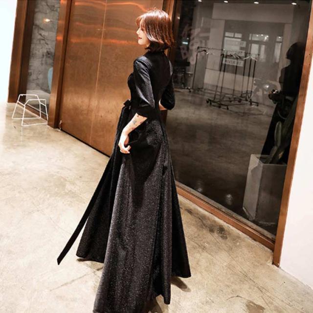 キラキラ フレア ロング 結婚式 パーティードレス ブラック 韓国 xl830_s_00.jpg