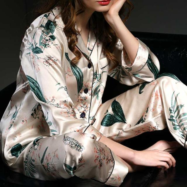 パジャマ シルク 長袖／半袖 レディース 上下セット シルク100% シルクパジャマ シルク 花柄 ルームウェア 2点セット 可愛い ロング パンツ ハーフパンツ シルクサテン 母の日 送料無料