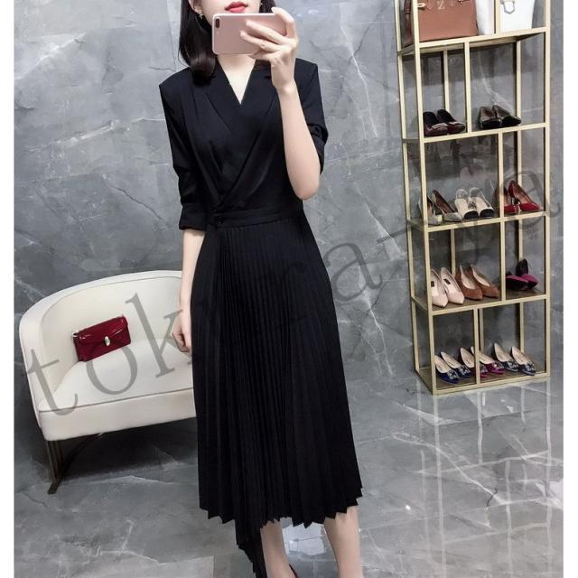 通勤ワンピ タイトワンピース エレガント レディース スーツワンピース 結婚式 ドレス フォーマルワンピース Vネック パーティードレス 二次会 秋冬 通勤 OL