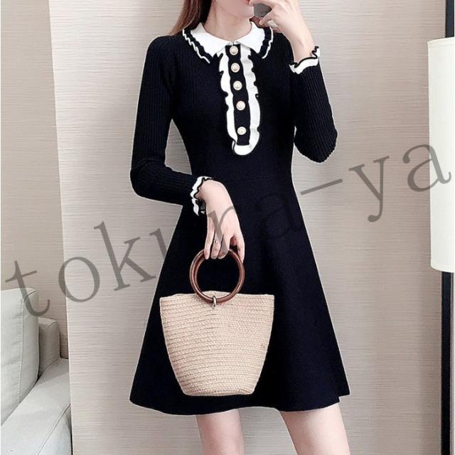 ワンピース レディース 40代 秋冬 長袖 きれいめ 上品 ニットワンピース 膝丈ワンピース Aライン 大きいサイズ パーティードレス 韓国風 おしゃれ 通勤 着痩せ