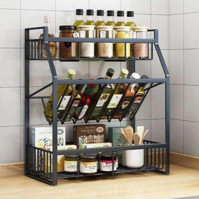調味料ラック キッチンラック 3段 斜め置き スパイスラック スチール製