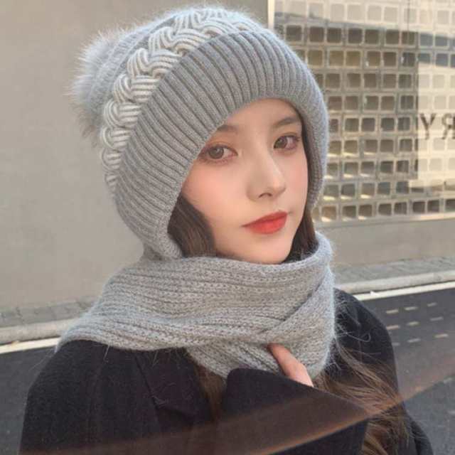 SALE!! ニット帽 マフラー一体型 ネックウォーマー 韓国 ファー 防寒秋冬 altaawounfc.com