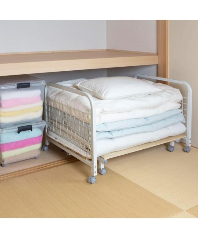 収納 桐すのこ 伸縮式 布団収納 ラック キャスター付き ニッセン nissen