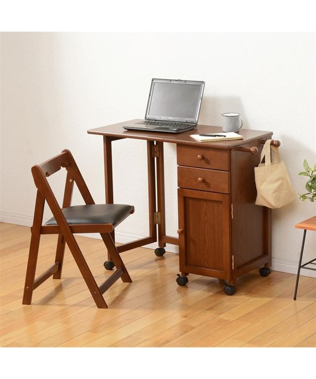 机 組み立て簡単 折りたためる ワゴン付き デスク チェア セット