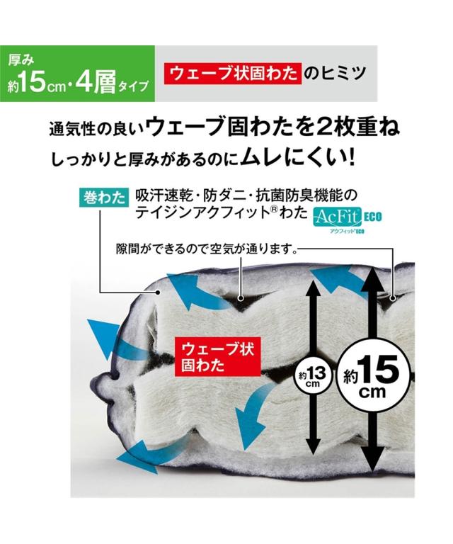 寝具 敷布団 日本製 厚みが選べるウェーブボリューム敷 布団 抗菌防臭 防ダニ 吸汗速乾 わた入り 夏 厚み9cm ダブル ニッセン nissen_4