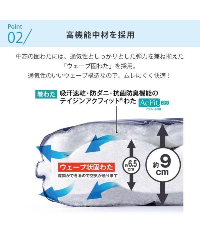 寝具 敷布団 日本製 厚みが選べるウェーブボリューム敷 布団 抗菌防臭 防ダニ 吸汗速乾 わた入り 夏 厚み9cm シングル ニッセン nissen_5