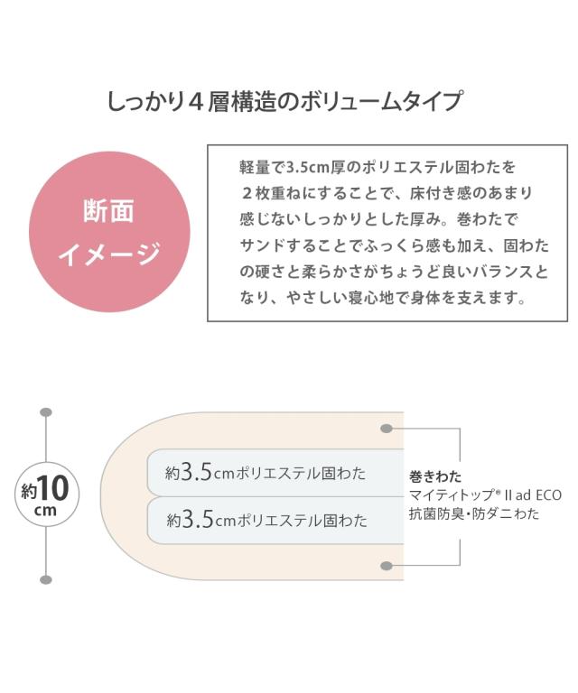 寝具 敷布団 日本製 セミシングルサイズのボリューム4層敷 布団 セミシングル幅80cm/セミシングル幅90cm ニッセン nissen_6