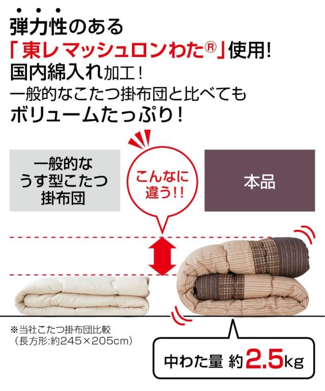 こたつ 布団 日本製 綿100％ しじら柄 ボリューム大判 掛け 長方形特大 285×205cm /長方形超特大 315×205cm ニッセン nissen_5