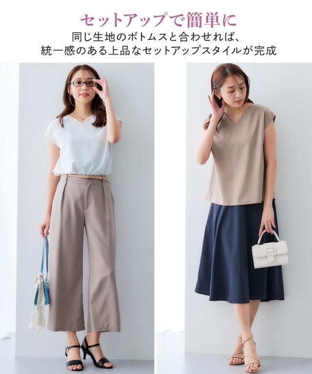 ブラウス レディース とろみシリーズ 前後2WAY フレンチスリーブ