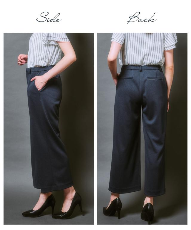 スーツ レディース ビジネス パンツ ジャージー セミワイド セット 仕事 通勤 大きいサイズ 4L〜8L ネイビー系 ニッセン nissen