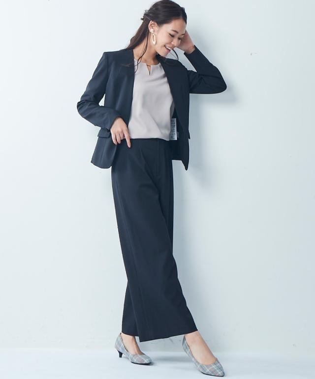 スーツ パンツ 大きいサイズ レディース セットアップ対応 9分丈 セミワイド 上下別売 すごく伸びる 多機能 変り織 ネイビー/ライトベージュ/黒 8L ニッセン nissen スーツ パンツ 大きいサイズ レディース セットアップ対応 9分丈