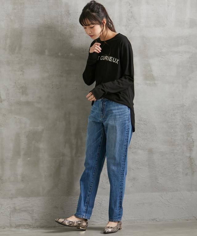 パンツ テーパード 大きいサイズ　綿100％  デニム レディース  ネイビー系/ブルー系 ウエスト96/98/106/114/122cm ニッセン パンツ テーパード 大きいサイズ 綿100％ デニム レディース ネイビー