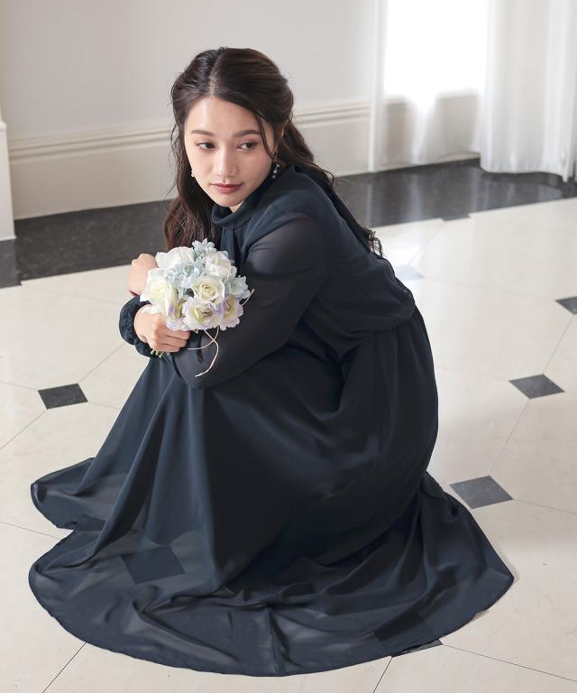 ドレス パーティー 後ろリボンデザイン ロング ワンピース S/M/L