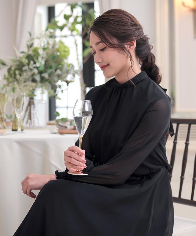 ドレス パーティー 後ろリボンデザイン ロング ワンピース S/M/L