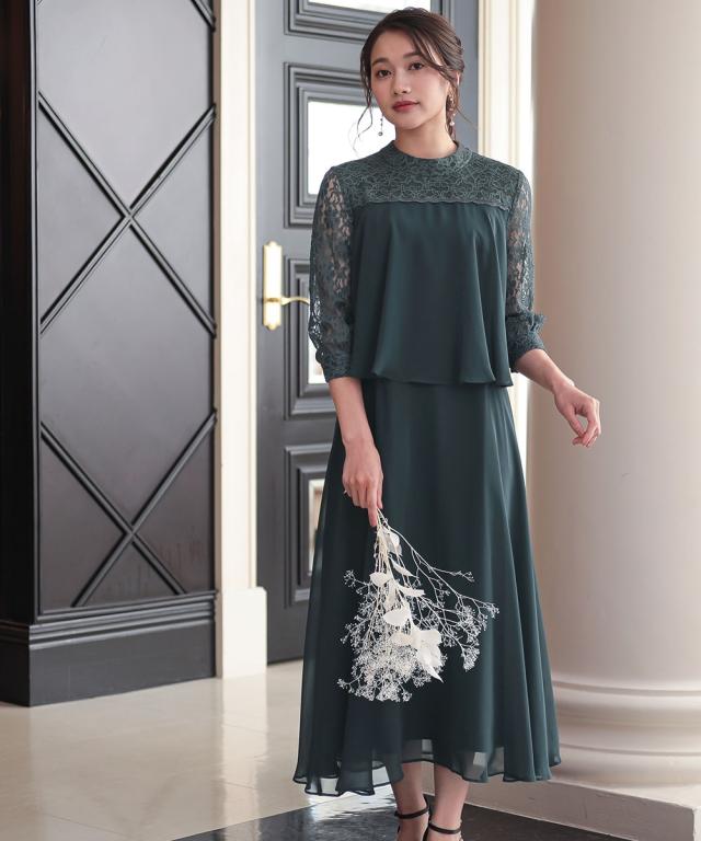 美品 レースドレス お呼ばれ ドッキングワンピース 結婚式 パーティ フォーマル DRESS+ ドレス レースシフォンドッキングワンピース パーティー