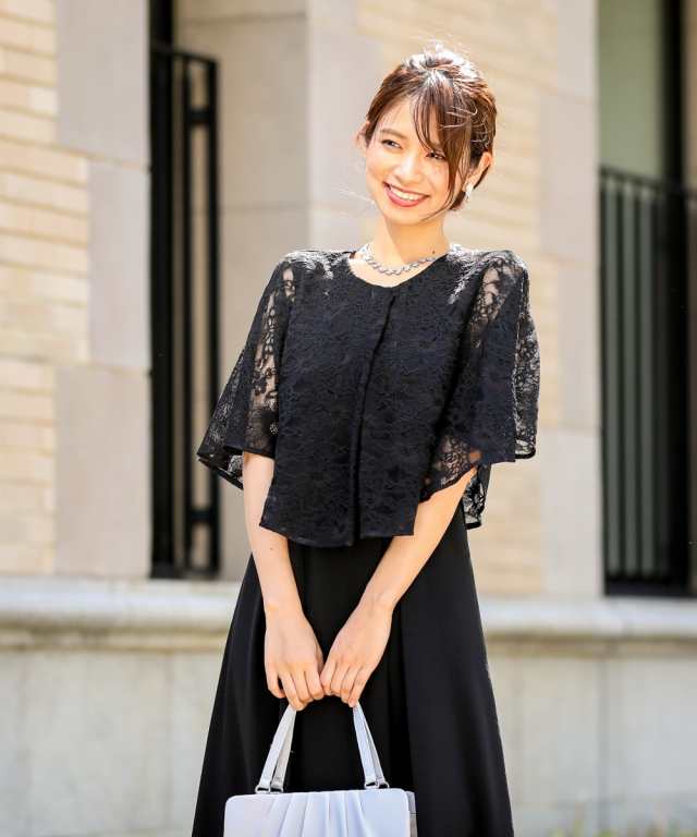結婚式・パーティードレス】総レースケープワンピースドレス