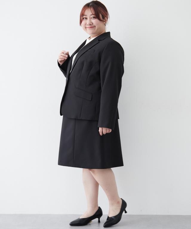 スーツ レディース バスト ＋3cm 大きい グラマーサイズ 洗える セミフレアスカート 大きいサイズ 15号 17号 19号 黒無地/紺/グレーストライプ 上下セット オフィス ビジネス 通勤 仕事 女性 ニッセン nissen agesugi_sfa