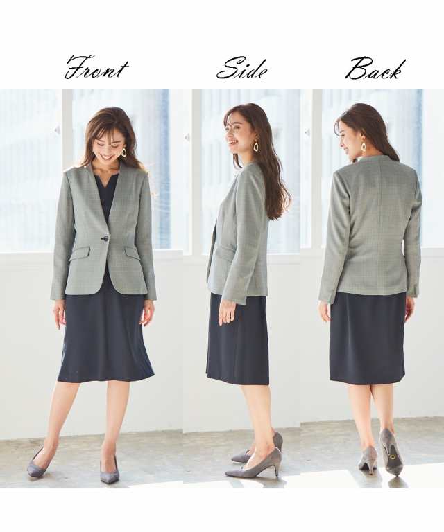 ジャケット ノーカラー 洗える ストレッチ 上下別売スーツ カセット服